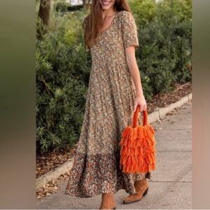 Natural Life Lucia Ditsy Floral Cottage Maxi Dress Boho Hippie Size S